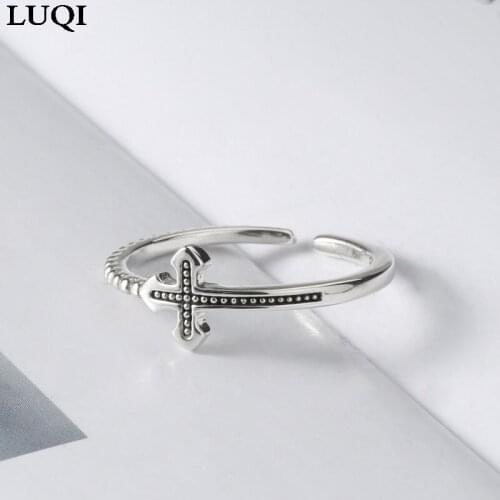 S925 silver retro personality cross one-piece fashion open ring NJ083