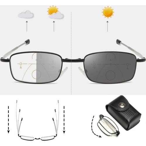 Photochromic Folding Reading Glasses Men Progressive Multifocal Foldable Glasses Farsightedness Anti Blue Ray Uv Protection