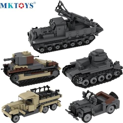 Military Self-Propelled Mortar Building Bricks WW2 Light Tank Blocks War Trucks Vehicle Army MOC Model with Soldier Kids Toys