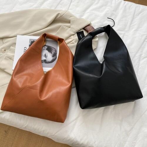 Fashion PU Leather Large Capacity Shopping Shoulder Bag Simple Pure Color Womens Handbag Portable Female Street Travel Tote Bag