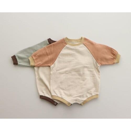 Korean baby autumn clothes new boys and girls' contrast color Raglan lovely cotton sweater triangle climbing one-piece