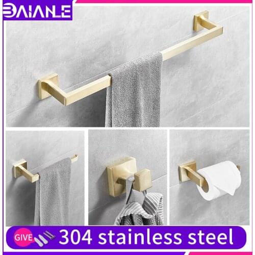 Toilet towel rack suit gold square ring stainless steel wall mounted towel holder bathroom shelve tissue holder coat hooks