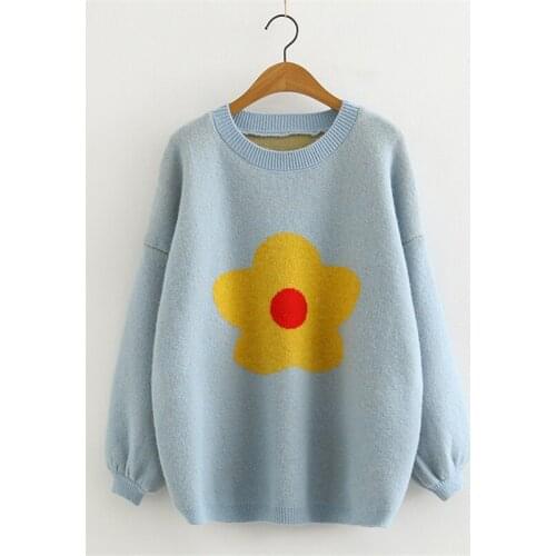 Womens Floral Embroidery Knitted Sweaters 2021 Winter Thick Long Sleeve Jumper O-Neck Warm Jacquard Pullovers Knitwear