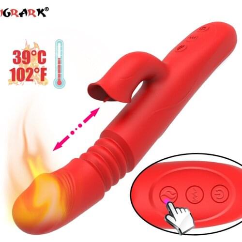 Tongue Licking G Spot Dildo Rabbit Vibrator Telescopic Vibration Rotation Heating Female Masturbation Erotic Sex Toys for Woman