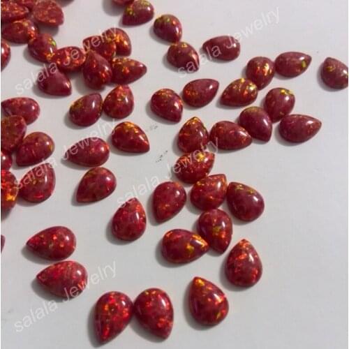 100pcs /lot Free Shipping 8x6mm Synthetic pear cabochon Opal , Snow White flame red Pear Cabochon Opal Stone Price