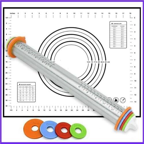17 inch Rollers Stainless Steel Rolling Pins with Rings Non Stick Fiberglass Baking Mats Sheet Dough Pastry Cakes Bakewar Tools