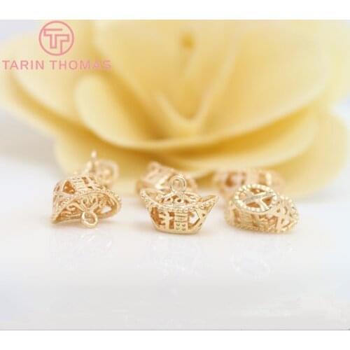 10PCS 9x12MM 24K Champagne Gold Color Plated Brass Gold Ingot Charms Pendants High Quality Diy Jewelry Accessories