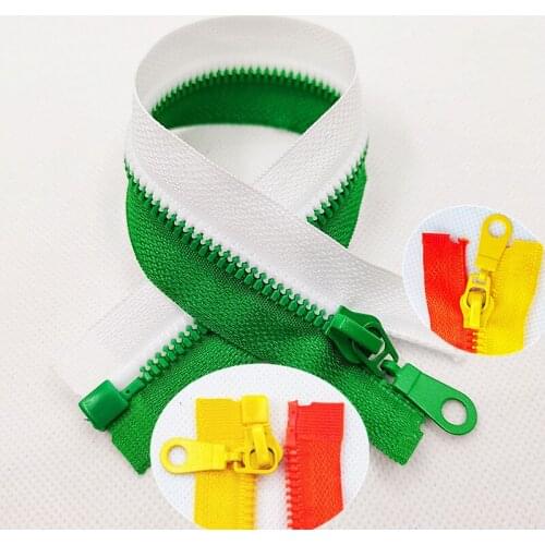 2Pcs 5#25-70 Cm(Green&White) Detachable Resin Zipper Opening Automatic Ecological Locking Plastic Zipper For Sewing Suit