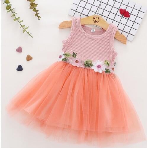 2021Children Girls Dresses Summer Mesh Cotton Dress with Vest Princess Dress 0-3Y Baby Girl Cute Kids Costume Vestidos