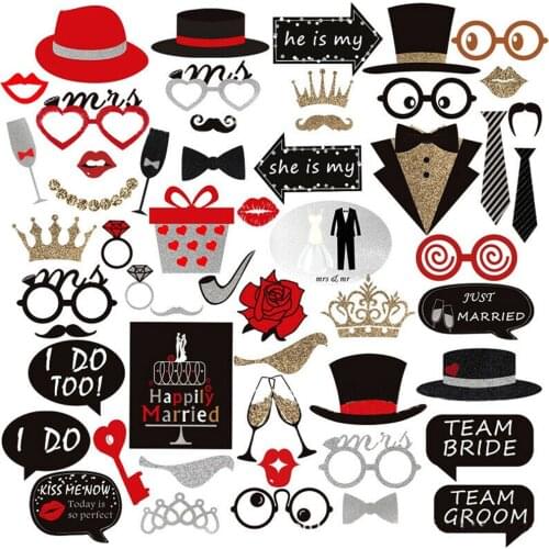 54Pcs Photo Booth Props Party Masks Hat Mustache Lip Photobooth Props Wedding Party Decoration Birthday Funny Photo Booth