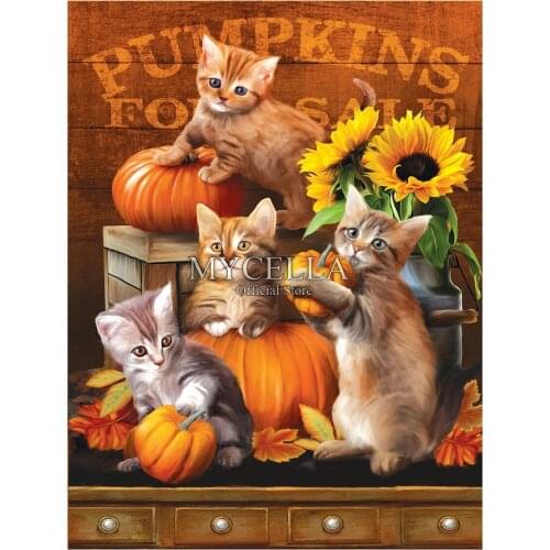 5D DIY Diamond Painting Sunflower & Cats Cartoon Diamond Embroidery Cross Stitch Needlework Kitties Home Decor Christmas Gifts