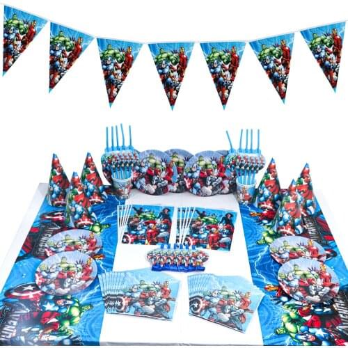 83Pcs Disney The Avengers Theme Kids Favor Birthday Party Paper Disposable Cup+Plate+Napkin+Straw+Tablecloth Decoration Supplies