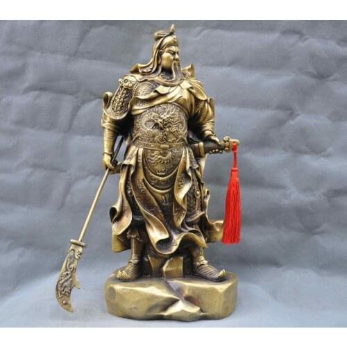 19'' China Fengshui Guan Gong Guan Yu soldier General Bronze Statue