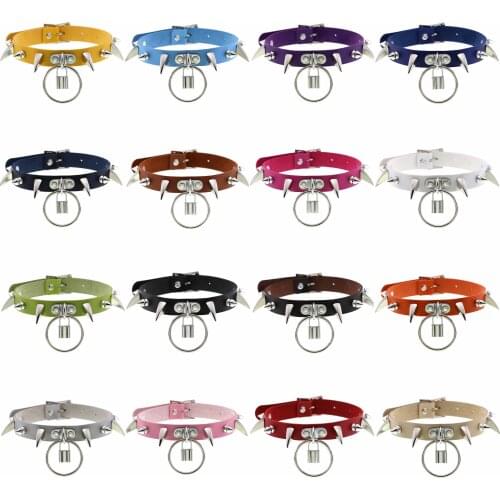 Goth punk Black Pink yellow purple Spike Leather Choker sexy body Collar For Women Harajuku Clavicle egirl student Necklace gift