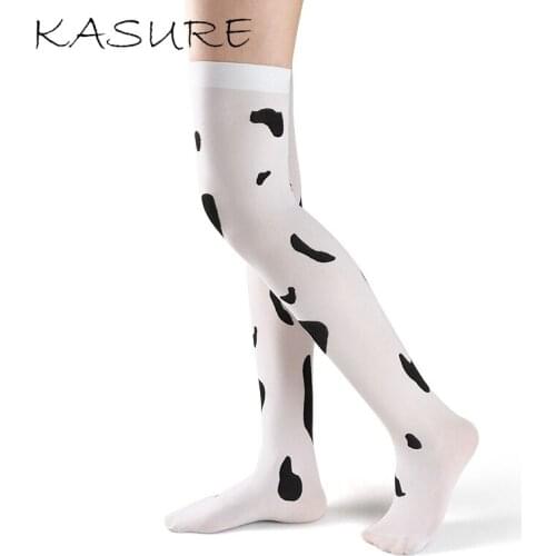 KASURE Sexy Cow Stockings Spotted Milk Stockings Hapanese Girl Knee High Stockings Cosplay Printed Over Knee Stocks For Women