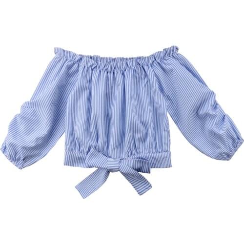 Citgeett Kids Girl Clothes Off Shoulder T-Shirt Tops Baby Girls Long Sleeve Striped Tops Cute Blouse