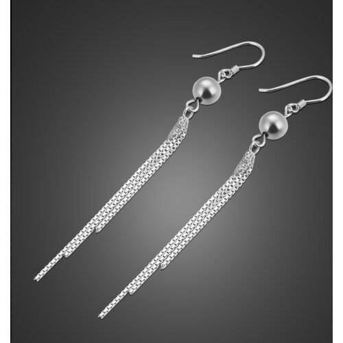 Elegant Grey Pearl Earrings 100% 925 Sterling Silver Women Long Tassel Earrings Lady Solid Silver Jewelry Rose gold Accessories