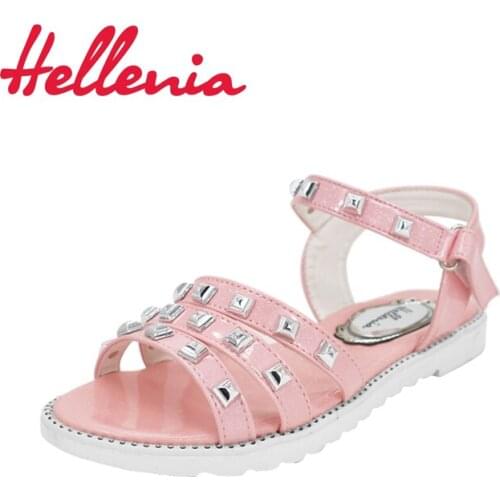 Helleniagirls Sandals summer Kids shoes Low heels Dress party pink grey Children shoes for girls Flat princess shoes size 32-37