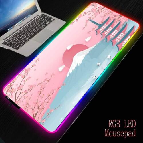 Cherry Blossom Tower Scenery Gaming Computer Mousepad RGB Large Mouse Pad Gamer XXL Mouse Carpet PC Desk Play Mat with Backlit