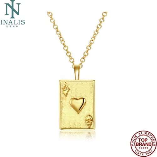 INALIS Elegant Gold Color Women Necklaces Poker Heart Shape Letter Pendant Necklace Fit Party Prom Jewelry Gift Send Girlfriend