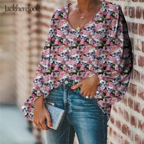 Jackherelook Radiologists Sugar Skull Pattern Luxury Brand Design Women Blouse Large Size Female Chiffon Shirts Tops Femme 2020