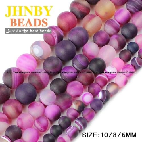 JHNBY Rose Matte banded beads Natural Stripe carnelian Stone 6/8/10MM Round Loose beads jewelry accessories making bracelet DIY