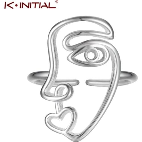 Kinitial 2020 New Arrival Abstract Stylish Hollow Out Face Rings for Girls Statement Adjustable Half Face Rings Anillos Mujer