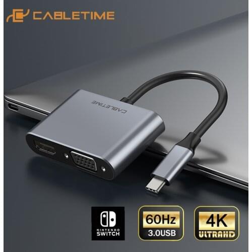CABLETIME USB C HUB 2 in 1 Type C to HDMI VGA HDMI 4K USB-C VGA HUB for Samsung Galaxy S9/S8/Note 9 Huawei Mate C037