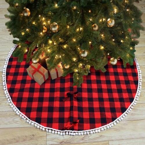 Circle Red Black White Cotton Buffalo Plaid Burlap Christmas Tree Skirt Comfortable Xmas Mat Decorations 122cm