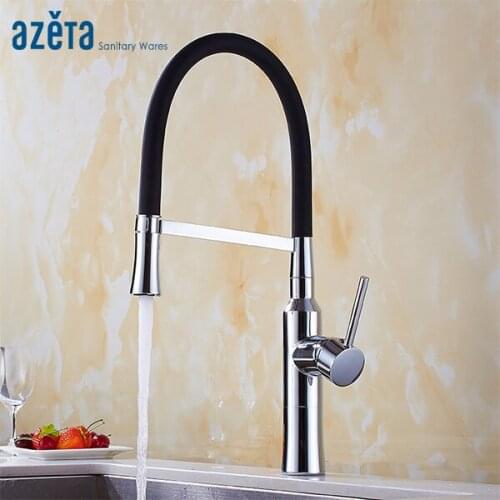 Azeta Kitchen Faucet Chrome Brass Mixer Tap For Kitchen Single Handle With Black Rubber Design Pull Down Kitchen Sink Tap AT9408