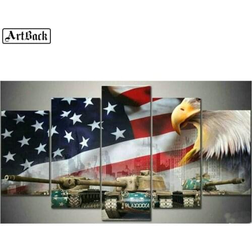 Square/round 5d full diamond painting American flag eagle tank 3d resin diamond mosaic crafts home decoration