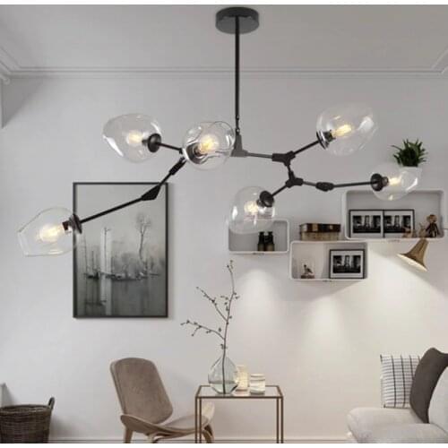 LOFT Industrial Chandeliers Globe Glass Lights Modern Minimalist Design Chandelier Hanging in Living Room/Restaurant E27 Lamps