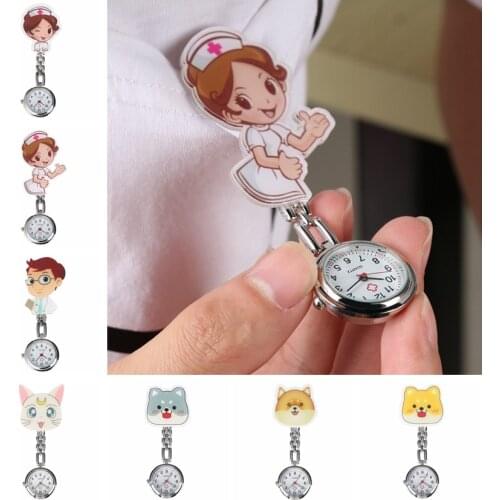 Litter Cute 3D Cartoon Animal Girls Ladies Men Women Clip-on Fob Brooch Watches unisex doctor medical FOB pocket hang clip Watch