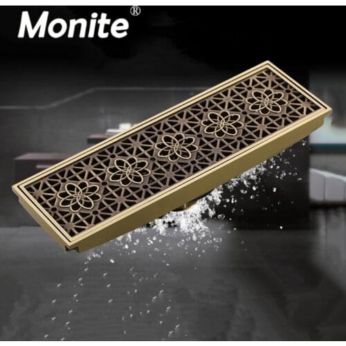 Monite Luxury Bathroom Drains Rectangle Deodorization Type Antique Brass Bathroom Linear Shower Floor Drain Srainer