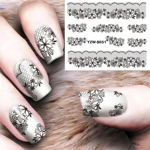 10pcs Mix Manicure 3D Lace Black Nail StickersDecals Hollow Flowers Water Transfer Slider Manicure Decoration Waterproof Sticker
