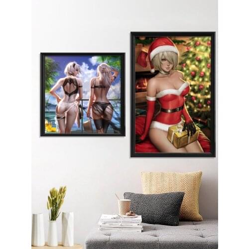 Nier Automata Christmas B2 No2 Type B 2A Sexy 2B characters women Girl white Anime Poster Wall Stiker Art Silk Home Gift Decor