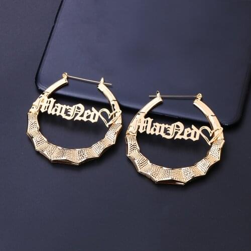 70mm Hiphop Sexy Bamboo Hoop Name Earrings Customized Name Earrings Bamboo Style Custom Earrings for Women Gift New Style
