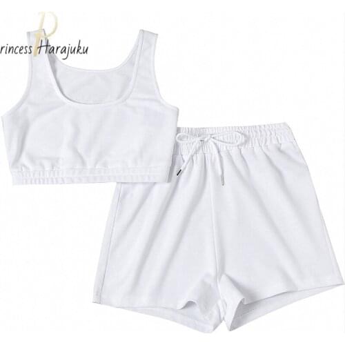 Two Pieces Summer Solid Color Shorts Slim Sexy Suit Womens Short Hot Sale Hip-hop Beach Outdoor Sports High Elastic Waist Shorts