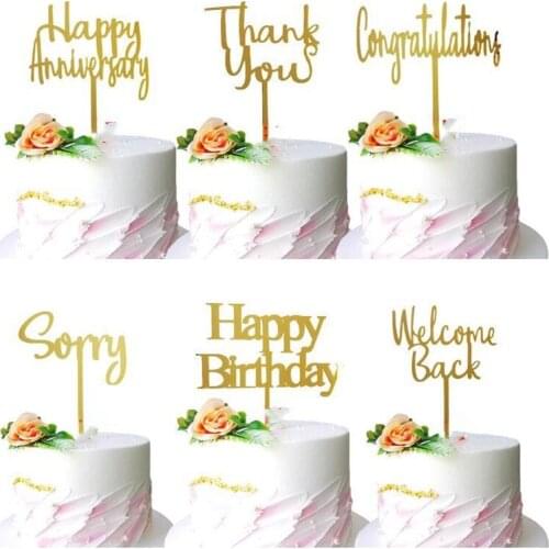 New Happy birthday Anniversary Cake Topper sorry Congratulations Acrylic Golden Cake Topper For Party cake Decorations Supplies