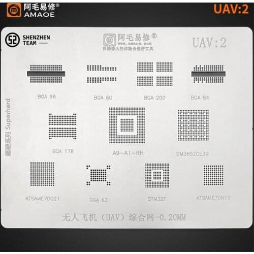 AMAOE Stencil UAV:2 UAV2 For Drone BGA Reballing Stencil BGA96 BGA60 BGA200 BGA84 BGA178 BGA63 A9-A1-RH DM365ZCE30 STM32F BGA63