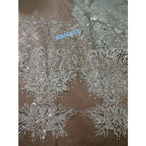 CiCi-1116129 hot selling african tulle net lace fabric lace for party dress tulle lace fabric in silver with glued glitter