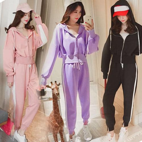Cropped Tracksuit Pants For Women Sweatpants Female Set 2 Pcs Womens Spring Jacket 2021 Setup Korean Cardigan Zipper Hoodie New