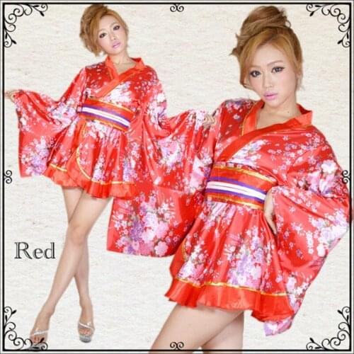 Japanese Traditional Kimono for Women Cardigan Sakura Floral Print Fancy Sexy Satin Sleepwear Nightgown Anime Cosplay Costume