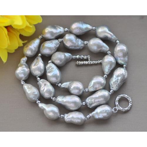 Z10964 19" 18mm Gray Baroque Drop Keshi Reborn Pearl Necklace