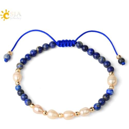 CSJA 4mm Natural Stone Braided Bracelet Pink Pearl Tiny Crystal Quartz Adjustable Strand Bracelets for Women Girls Pulsera G483