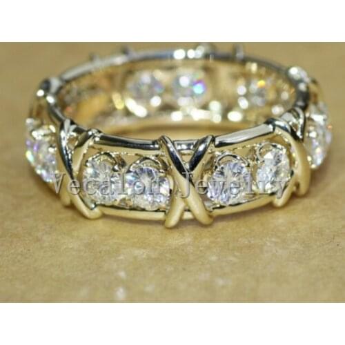 Vecalon Brand Jewelry Engagement Wedding Band ring for Women 3mm stone AAAAA Zircon Cz 10KT Yellow Gold Filled Female ring