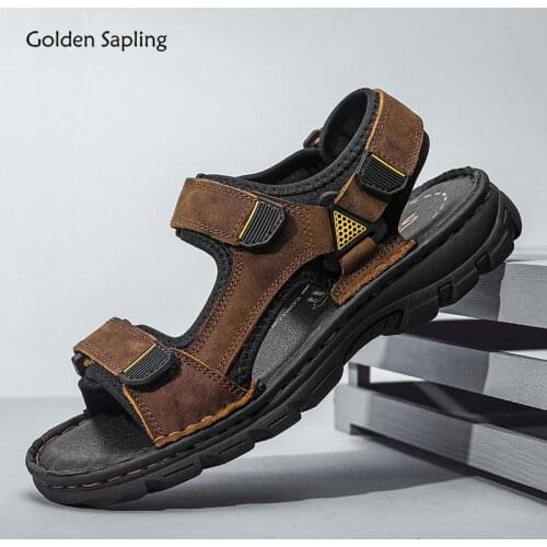 Golden Sapling Classics Mens Sandals Breathable Genuine Leather Beach Shoes Comfortable Casual Summer Shoes Men Leisure Sandals
