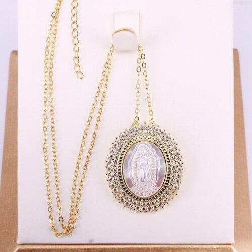 3PCS, Micro Pave NEW fashion CZ Crystal Zirconia Jesus Shell Mother of Pearl Pendant Necklace