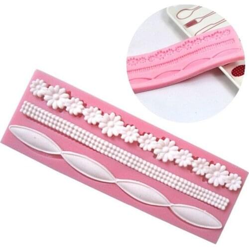 3d Lace Flower Bead Chain Silicone Fondant Mould Cake Decorating Baking Molds Sugar Paste Pastry Tools