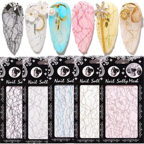 3D Mesh Line Nail Art Stickers Foil Irregular Aluminum Gold Silver Glitter Mesh Line Stickers Nails Decals Nail Art Decorations